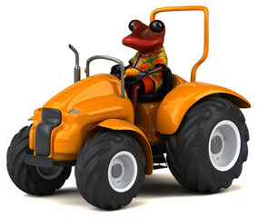 Obraz premium Fun 3D cartoon frog with a tractor illustration