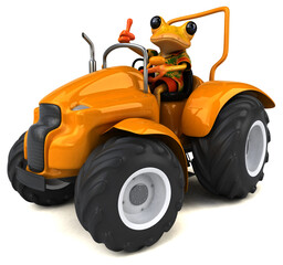 Fun 3D cartoon frog with a tractor illustration