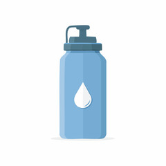 Illustration of a light blue water bottle with a white water drop symbol on it.