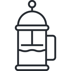 Line Art French Press Coffee Maker Transparent Background Icon Simple Kitchen Utensil Graphic Design Element