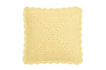 Fototapeta premium Yellow handmade crocheted square doily with scalloped edge