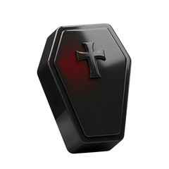Obraz premium A sleek 3D black coffin icon with a gothic cross, symbolizing death, Halloween, and horror themes, isolated on a white background