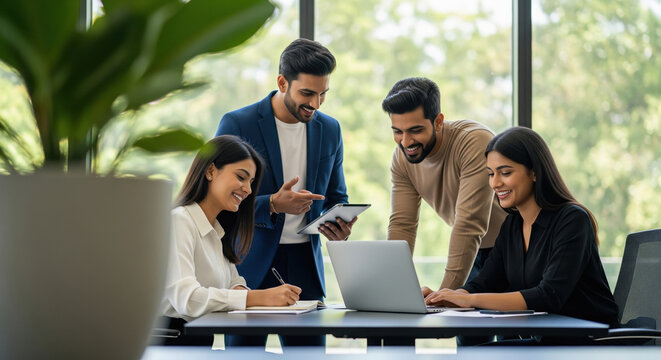 Young Indian Business Team Collaborating in a Modern Office