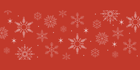 Christmas snowflakes on red background. Winter holiday vector illustration.