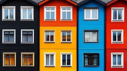 Obraz premium Colorful row of houses showcasing vibrant architecture in a modern urban setting during the daytime