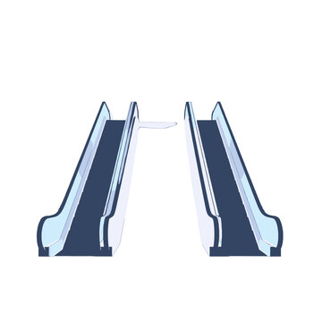 Pair of Modern Escalators with Blue Accents Isolated on White