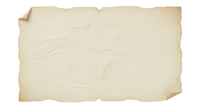 Old paper texture isolated on transparent background, vintage parchment with torn edges for scrapbooking and design