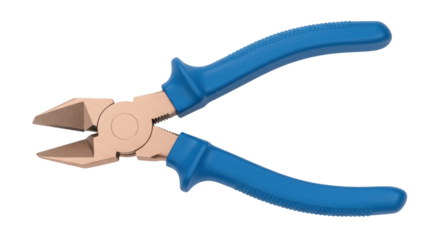 Blue handled lineman s pliers isolated on transparent background, hand tool for electrical work and construction projects