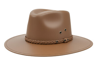 Brown leather outback hat isolated PNG, classic Australian style headwear for sun protection and outdoor fashion