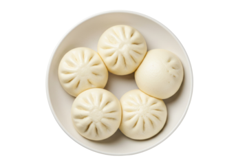 Steamed bao buns isolated on transparent background, Chinese dumplings filled with meat or vegetables for Asian cuisine