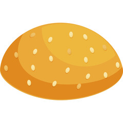 Golden Brown Round Bread Topped With White Sesame Seeds Isolated On Transparent Background