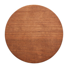 Cutting board isolated on white. Round cherry wood chopping board. Round wooden tray.