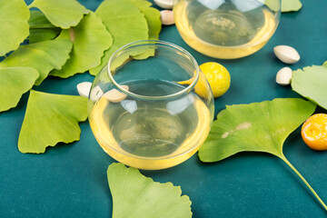 Fresh green ginkgo biloba leaves.