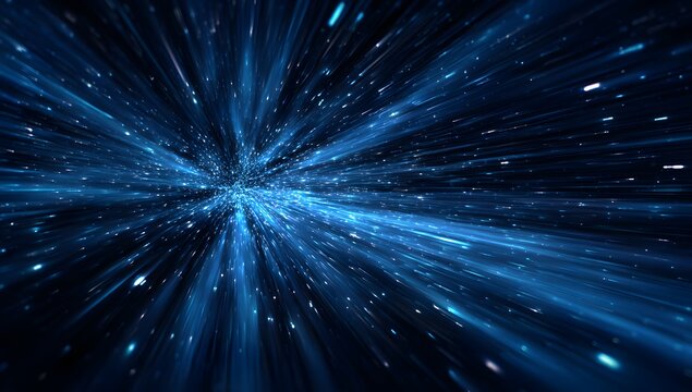 Abstract deep space nebula with brilliant blue light rays emanating from a central point creating a sense of cosmic exploration and wonder - Powered by Adobe