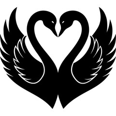 Two black swans forming a heart shape with their necks and wings