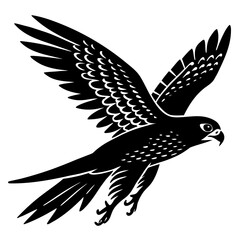 Stylized silhouette of a falcon in flight with wings spread