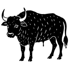 Black silhouette of a powerful bull with horns and a textured body