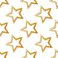 Obraz premium Hand drawn vintage seamless pattern of golden christmas stars, festive decorative element in color holiday illustration