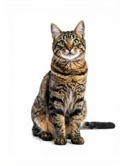 Obraz premium Studio shot of a tabby cat sitting, looking upwards