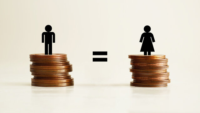 Man and woman pay equity. Gender pay equality concept. Equal gender equality and tolerance