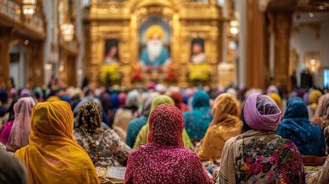 Sikh devotees gathered at gurdwara bangla sahib in delhi, india, to offer prayers and seek blessings