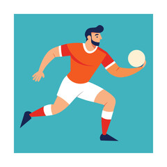 Fototapeta premium Man with beard playing ball in flat illustration style Keywords: man, beard, ball, sport