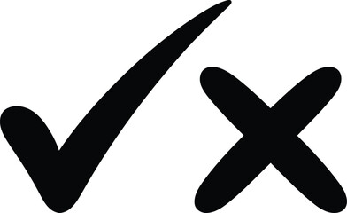 Black and White Graphic Depiction of a Check Mark and an X Symbol Representing Approval and Rejection Respectively