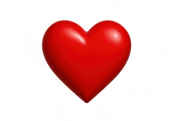 Red glossy 3d heart icon representing love, romance, passion, and health with a transparent background