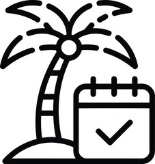 Palm Tree Calendar Icon Outlines a Symbol Representing Vacation Planning and Scheduling Travel Ready for a Relaxation Trip on a Tropical Island