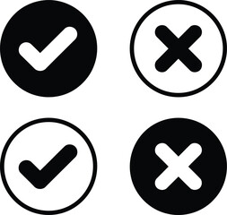 Four Circular Approval and Rejection Icons Depicting Positive and Negative Answers, Confirming and Denying Choices, or Indicating Successful and Unsuccessful Operations
