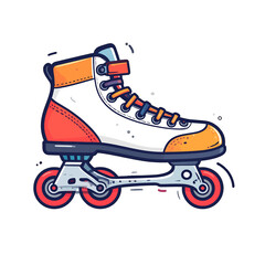 Cartoon Roller Skate with Red Wheels and Orange Trim on White Background