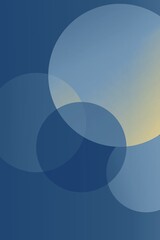 overlapping translucent circles in shades of blue and subtle yellow gradient on a dark blue background