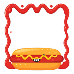 Humorous Hotdog Graphic With Red Ketchup Frame On White Background