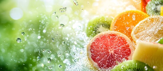 Colorful citrus fruit slices including grapefruit orange lemon and lime close-up background pattern