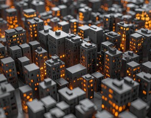Miniature city with glowing windows