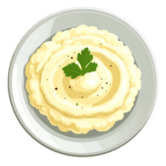 Creamy Mashed Potatoes with Parsley on White Plate Food Still Life