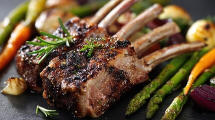 Grilled rack of lamb with vegetables