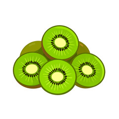 Pile of Green Kiwi Fruit Slices Stacked on Each Other with White Background Still Life Display of Tropical Fruits and Seeds in Bright Lighting