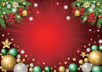 クリスマス背景、オーナメント、星、かわいい、イラスト、赤、横