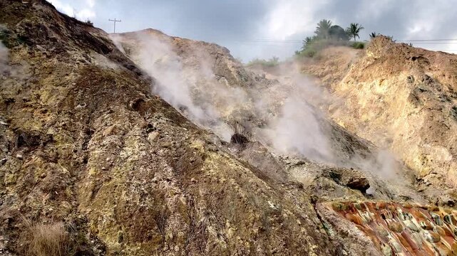 geothermal hot springs steam emissions with hydrogen sulfide in the mountains of the Philippines Asia