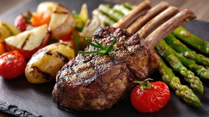 Grilled rack of lamb with vegetables