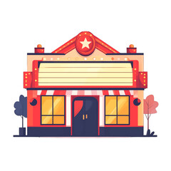 Whimsical Red and Beige Storefront with Marquee and Star Detailed Flat Vector Illustration Isolated on White Background