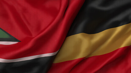 Dynamic waving flags of Trinidad and Tobago with Germany create a powerful visual for global events, international relations and travel promotions