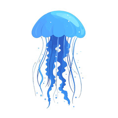 Pixel Art Blue Jellyfish with Flowing Tentacles Against a Clean White Backdrop Detailed Ocean Life Depiction Subtle Shading and Artistic Rendering Isolated Marine Creature