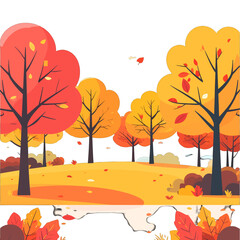 Autumn Landscape Illustration Featuring Trees With Colorful Foliage In Shades Of Red And Orange Flat Style Vector Image On White Background