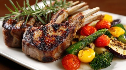 Grilled rack of lamb with vegetables