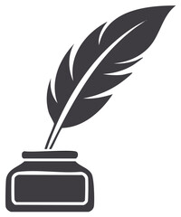 Inkwell and Quill Pen Illustration, Concept of Writing, Journalism or Calligraphy