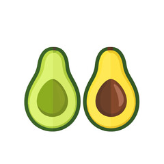 Two Avocado Halves Pixel Art Against White Backdrop Digital Illustration Featuring Green And Yellow Fruit With Brown Pit