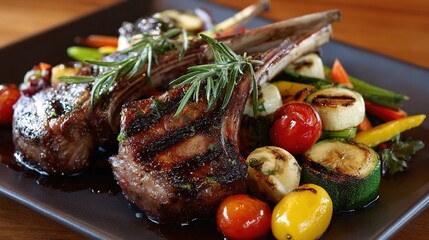 Grilled rack of lamb with vegetables
