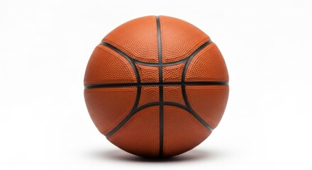 Fototapeta premium Basketball close-up. Orange with black lines, centered on a white surface